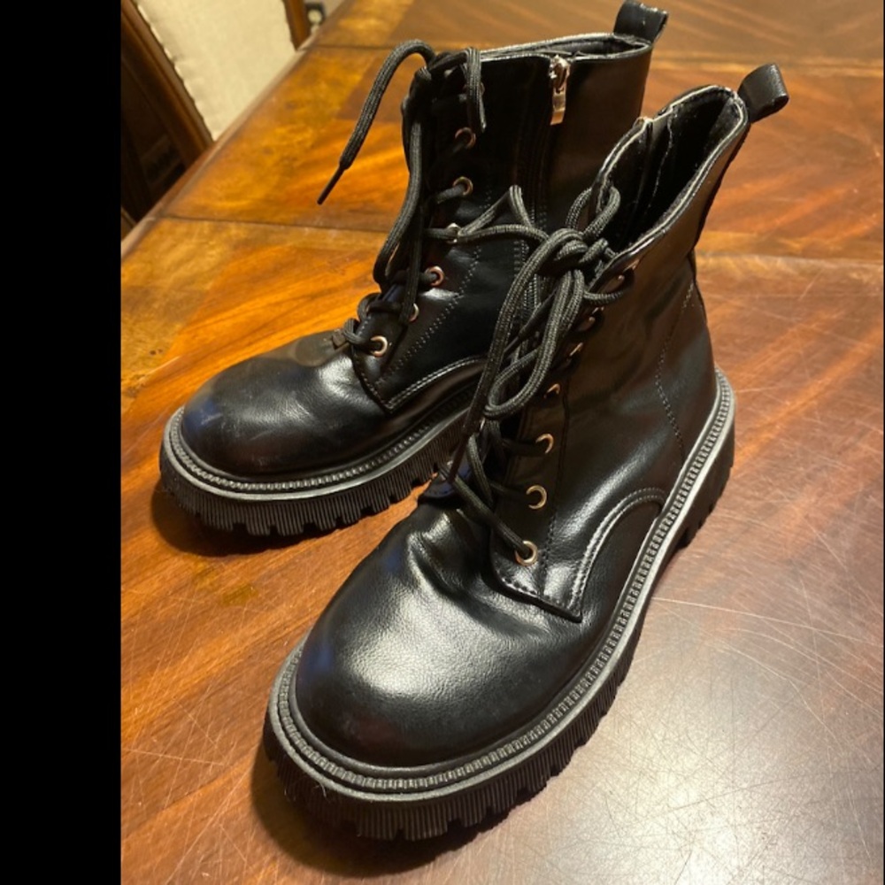 Women's Black Lace-Up Ankle Boots with Lug Sole